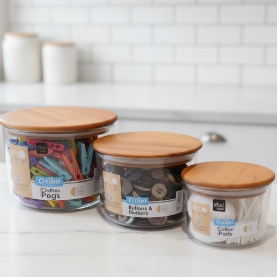 LuxeStack Glass Bowl with Airtight Wooden Lid by Ziba