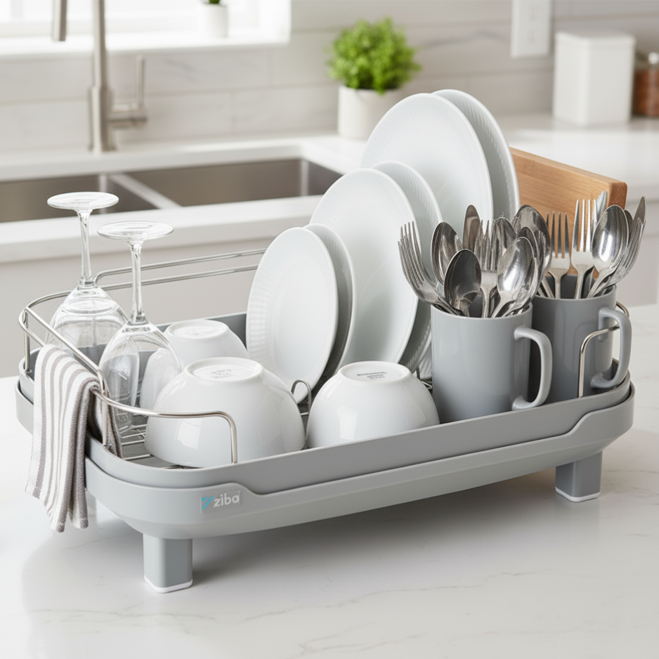 MajesticDry Single-Tier Dish Rack with Drainer (31140) – by Ziba