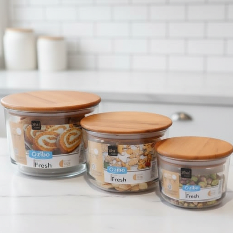 LuxeStack Glass Bowl with Airtight Wooden Lid by Ziba