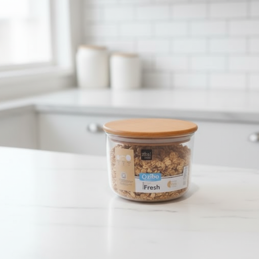 LuxeStack Glass Bowl with Airtight Wooden Lid by Ziba