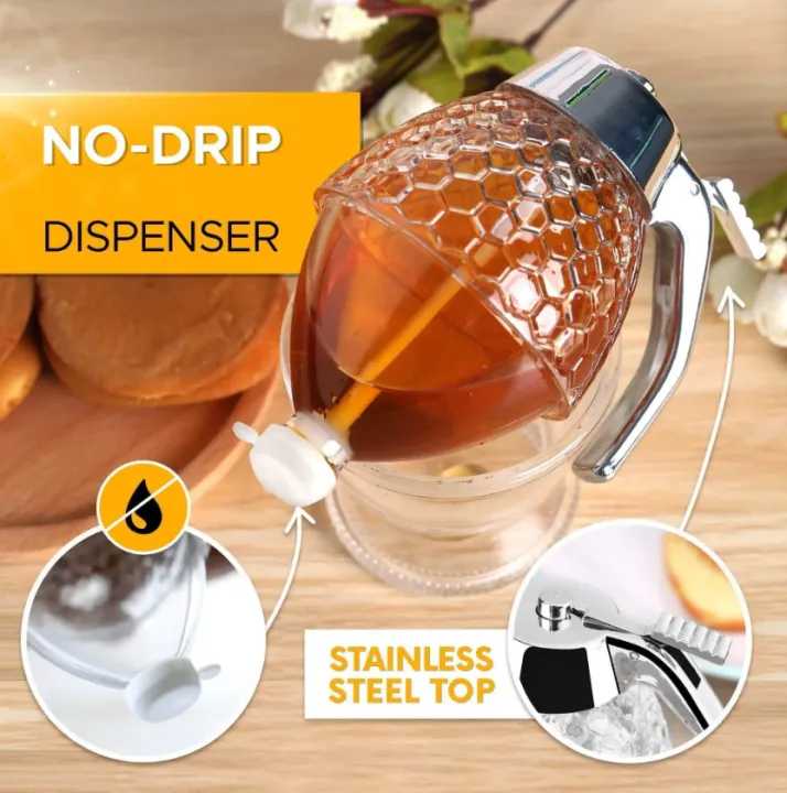 Honey Dispenser with Stand Honey Container, Syrup and Sugar Jar Pot