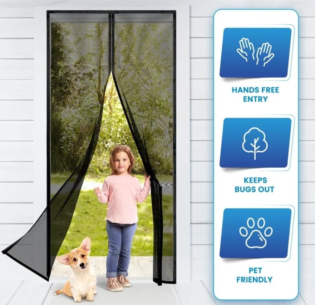 Magic Mesh Deluxe Hands Free Magnetic Screen Door Mesh Curtain Keeps Bugs Out